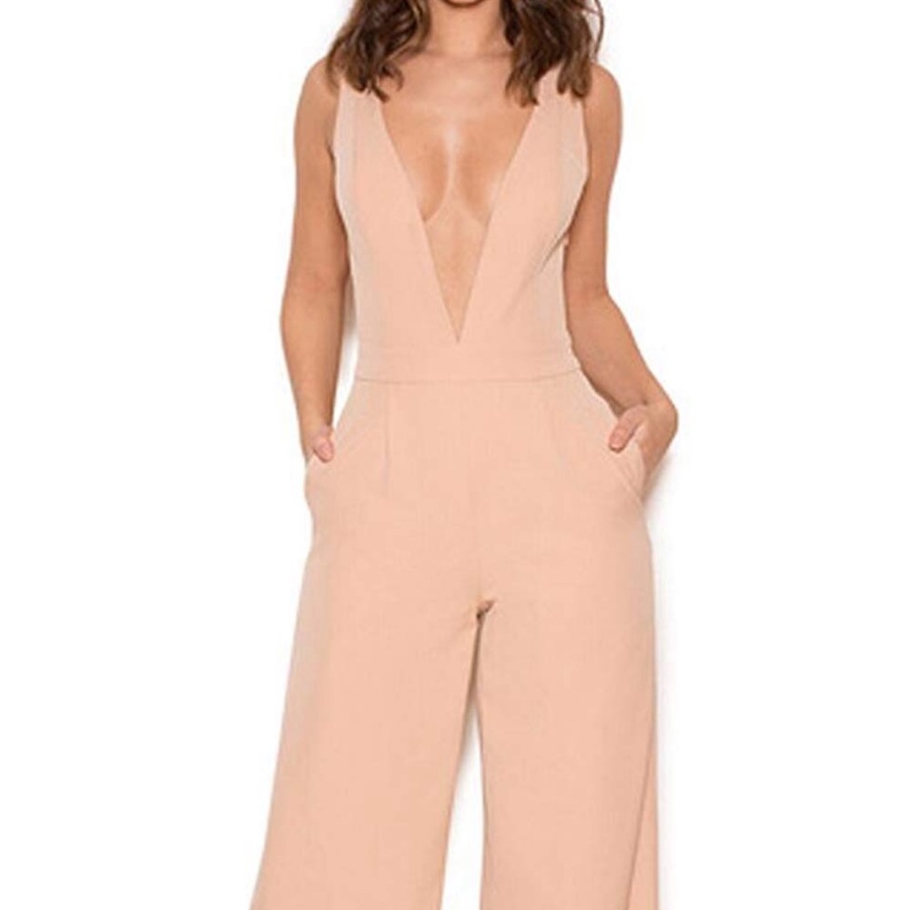 Apricot open back jumpsuit